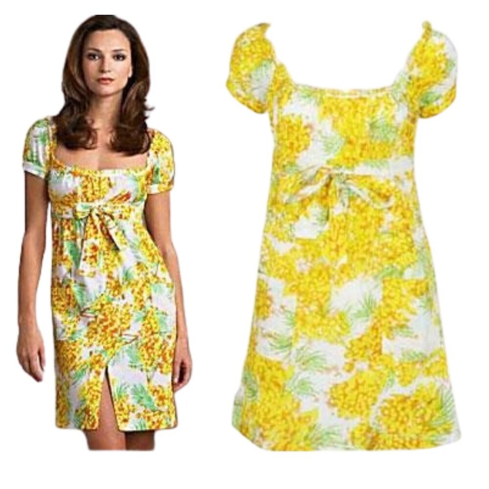 Diane Von Furstenberg DVF Aubrey Cotton Floral Yellow Dress Size 4